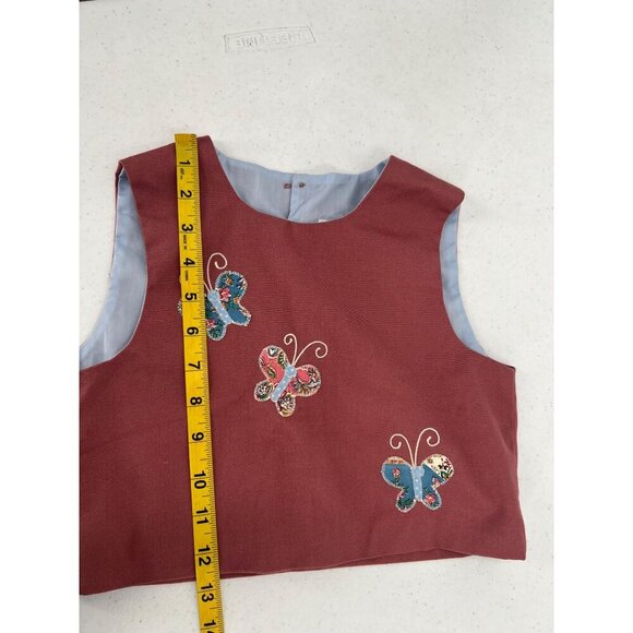 Vtg Chocolate Soup Girls 8 Butterfly Applique Vest Top Cropped Maroon 90s - Picture 3 of 8